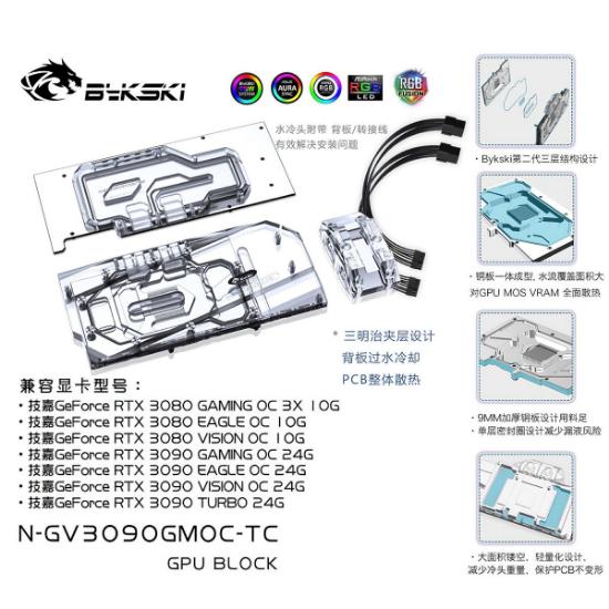Picture of Bykski Dual Side GPU Block for GIGA 3080 3090 GAMING OC N-GV3090GMOC-TC